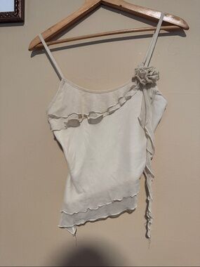 SHEIN Cream Asymmetrical Ruffle Cami with Rosette